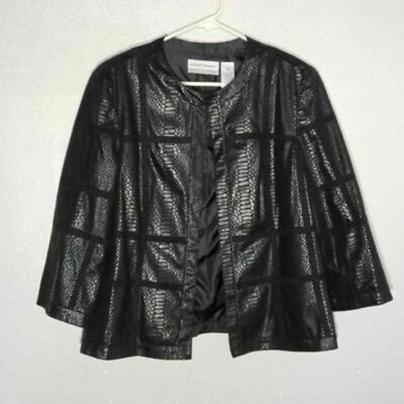 Alfred Dunner Jackets & Blazers - Alfred Dunner Womens Jacket Black Snakeskin Hook & Eye 3/4 Sleeve Petite…